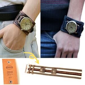 Fossil wide leather wristbands watch  NWOT gray